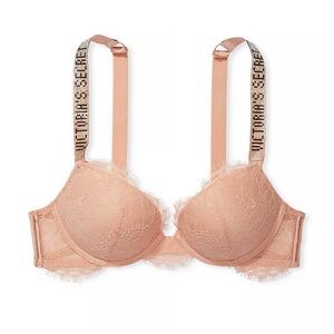 Victoria's Secret Lace Bra with Embellished Straps - Peach